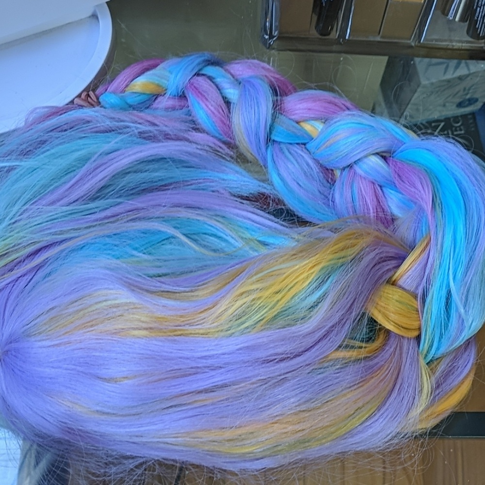 28" Wavy Pink, Blue, Yellow, Purple Wig